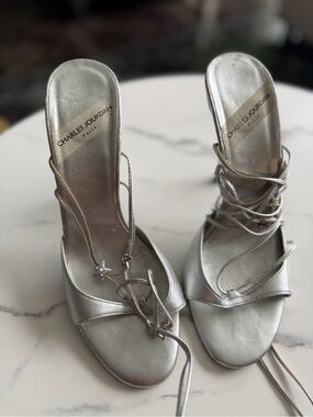 Charles Jourdan Silver Lace-Up Star Charm Heeled Sandals